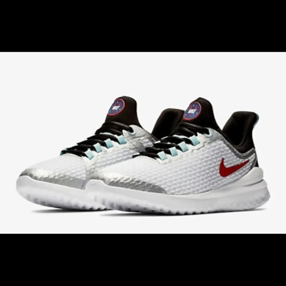 Nike Youth Renew Running Sneaker Rival White Silver Shoe Red Swoosh Size 7